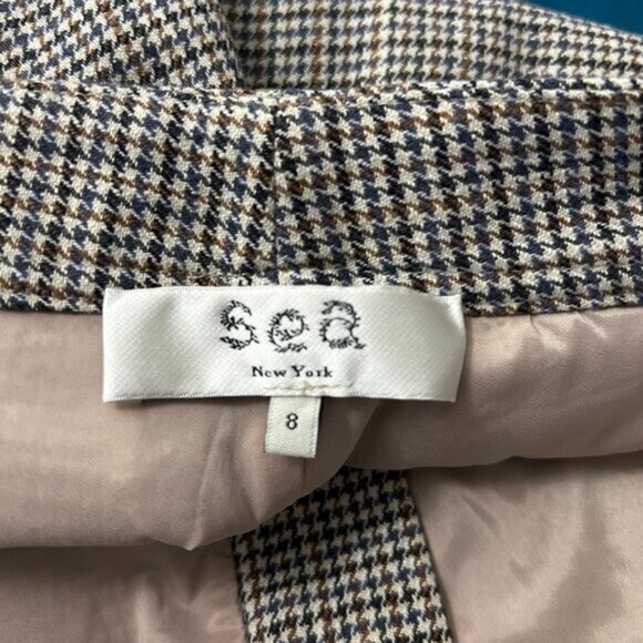 Sea New York Houndstooth Wide Leg Cuffed Cropped Trouser Pants Wool Blend - Picture 9 of 14